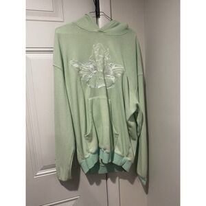 Boys Lie Mint Green‎ Thermal Waffle Knit Hoodie Womens Size M/L Angel Graphic